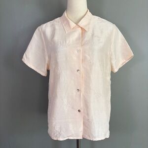 Vintage Y2K Tailor B Moss Pink 100% Silk M Embroidered Button Down Blouse W Luxe